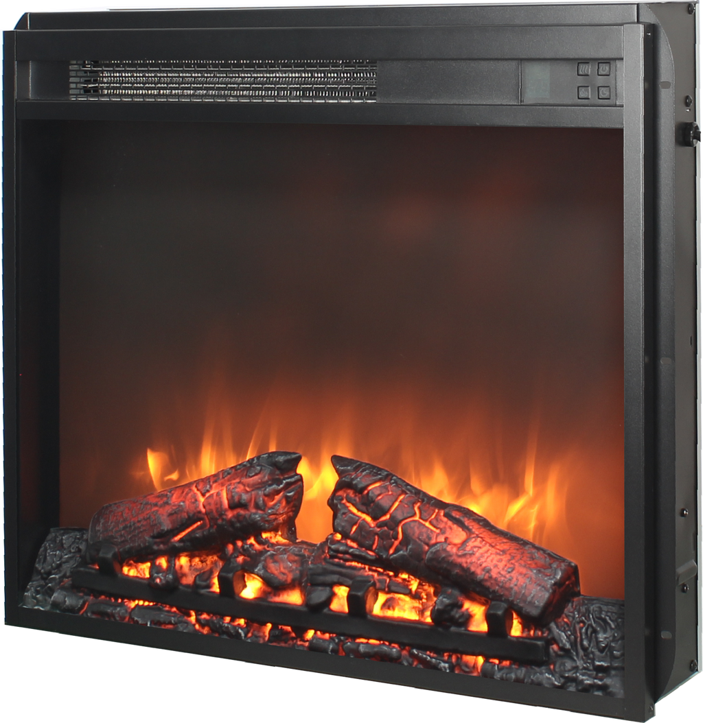 23 inch electric fireplace insert, ultra thin heater with log set & realistic flame, remote control with timer, overheating protection - Grand Goldman Shop
