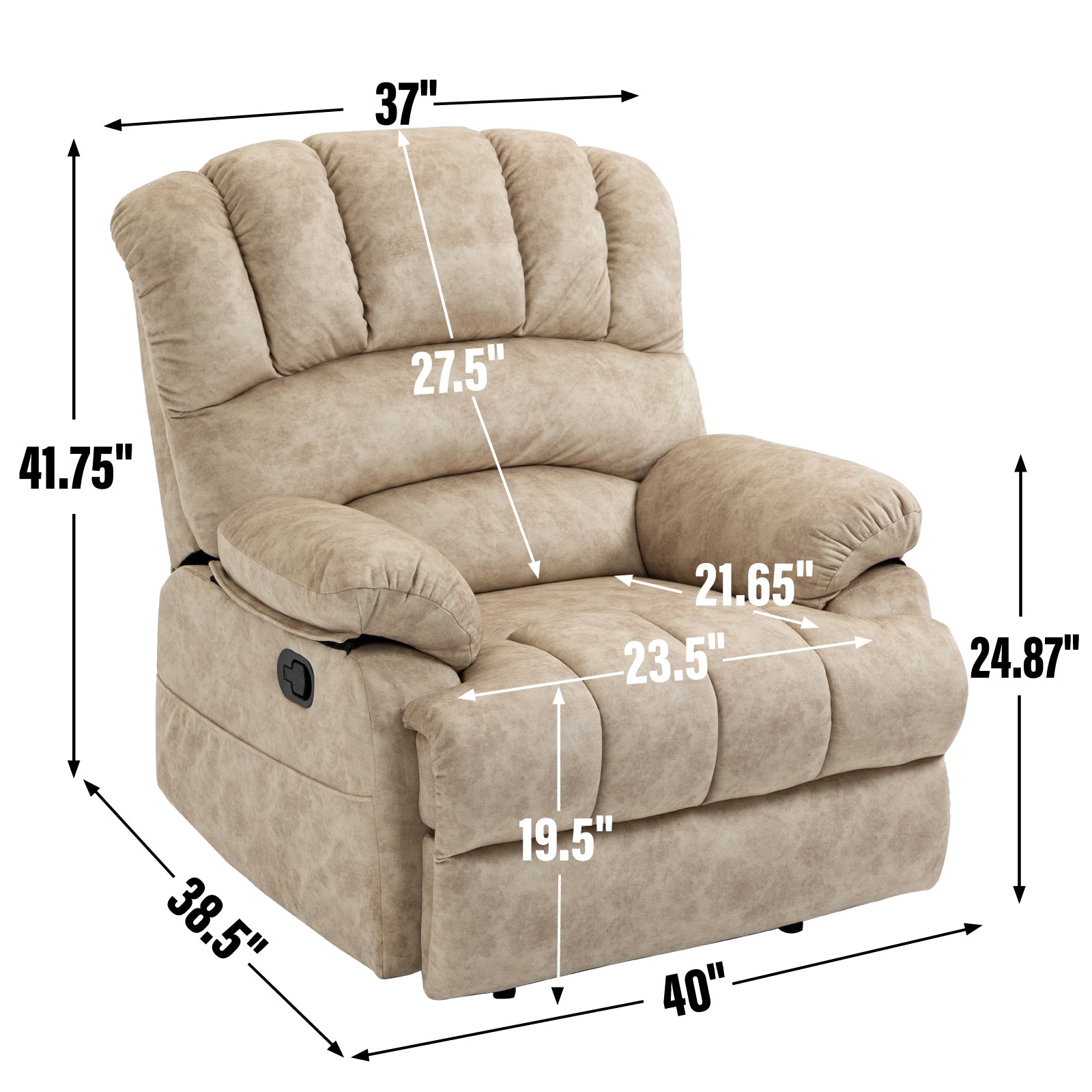 Large Manual Recliner Chair in Fabric for Living Room, Beige - Grand Goldman Shop