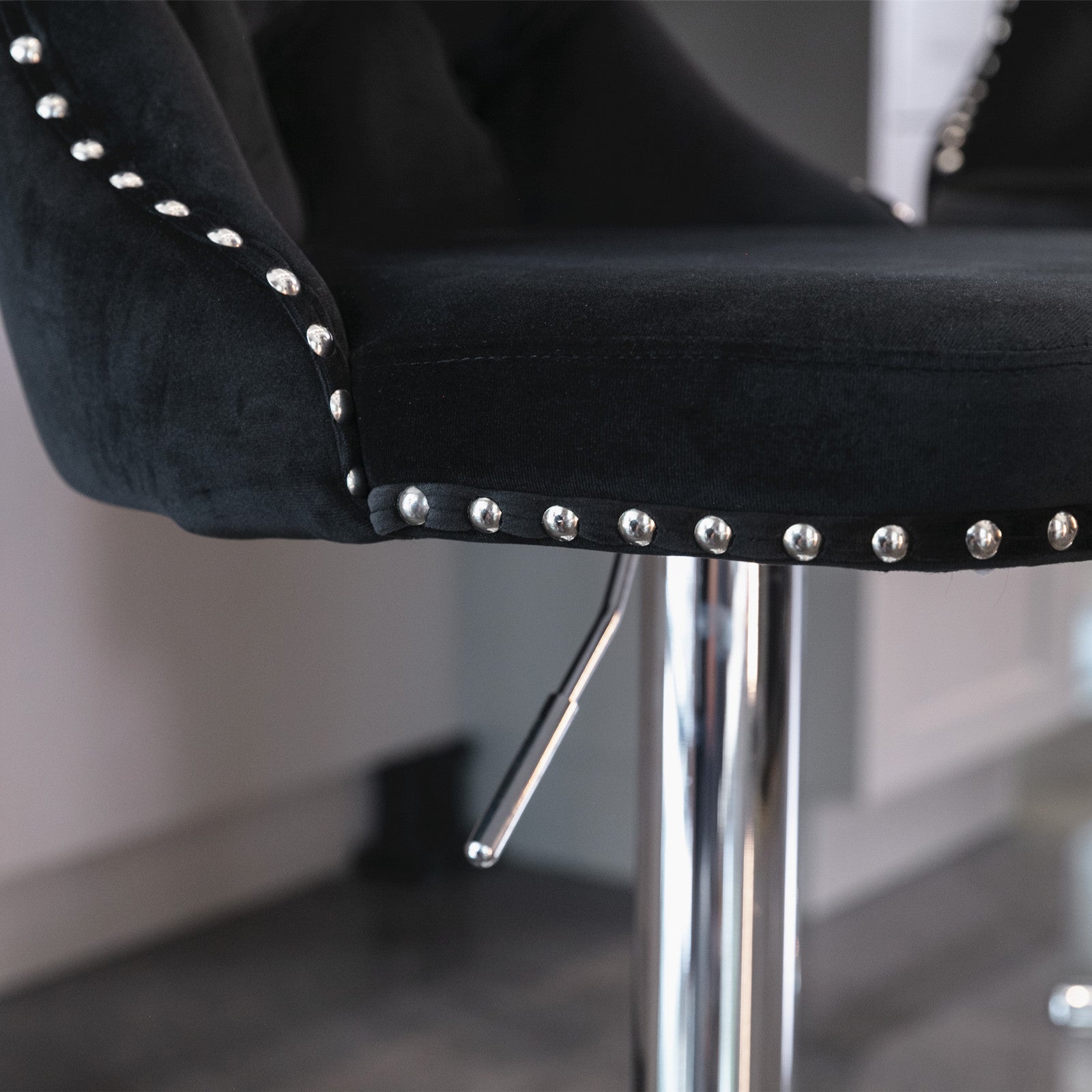 A&A Furniture Modern Swivel Velvet Barstools with Adjustable Height and Chrome Base, Black, Set of 2 - Grand Goldman Shop