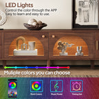 Dark Brown Rattan-inspired TV Stand with 3 Cabinets & 2 Drawers, LED Light Media Console for TVs up to 80'', MDF & Solid Wood Construction - Grand Goldman Shop