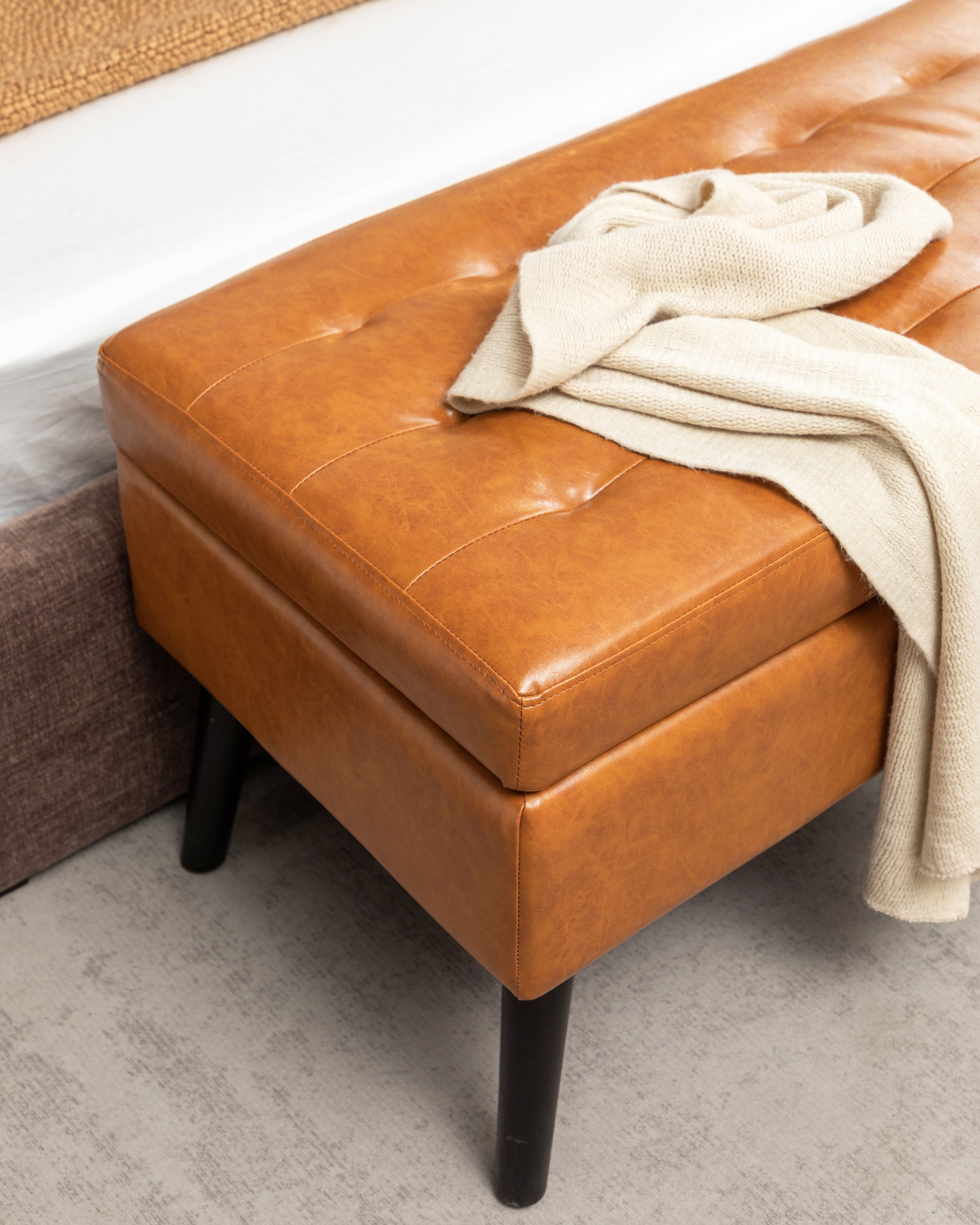 Storage Bench with Storage Bench for Bedroom End of Bed Bench Foot of Bed Bench Entryway Bench Storage Ottoman Bench 43.3' W x 17.7' Brown Leather Bench - Grand Goldman Shop