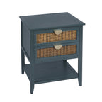 2-Drawer Side Table - Natural Rattan - End Table - Suitable for Bedroom, Living Room, or Study - Green MDF - Grand Goldman Shop