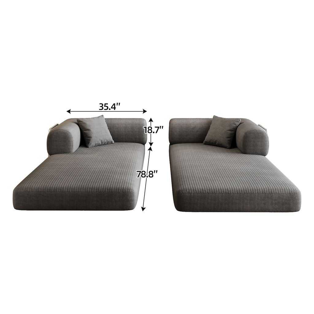 78.8' Compression Sofa,Convertible Floor Sofa Bed-with Pillow Back Support Armrest,Comfy Futon Couch Sleeper Bed,Loveseats Boneless Modular Sectional Sofa,Corduroy fabric,for Living Room,Bedroom,Grey - Grand Goldman Shop
