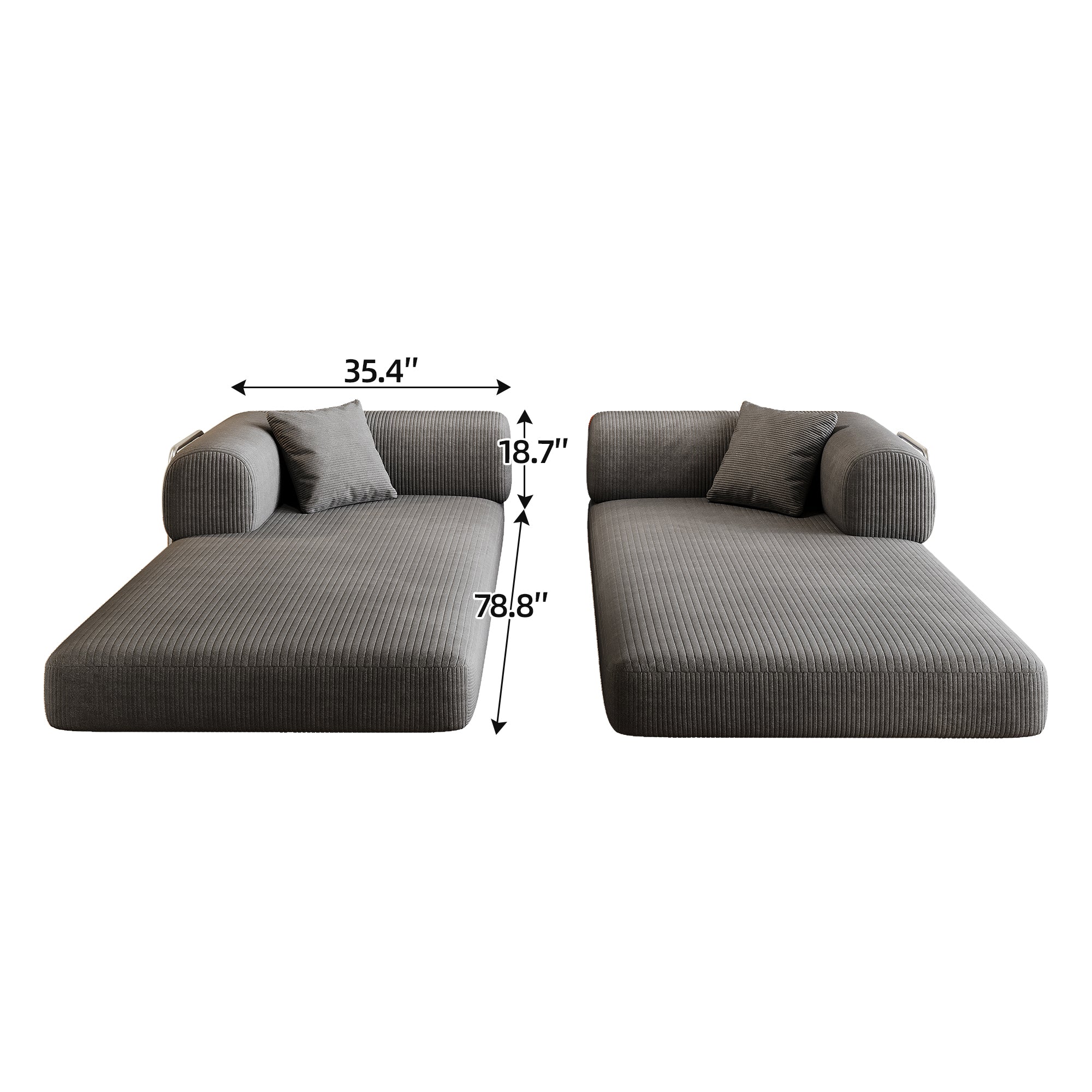 78.8' Compression Sofa,Convertible Floor Sofa Bed-with Pillow Back Support Armrest,Comfy Futon Couch Sleeper Bed,Loveseats Boneless Modular Sectional Sofa,Corduroy fabric,for Living Room,Bedroom,Grey - Grand Goldman Shop