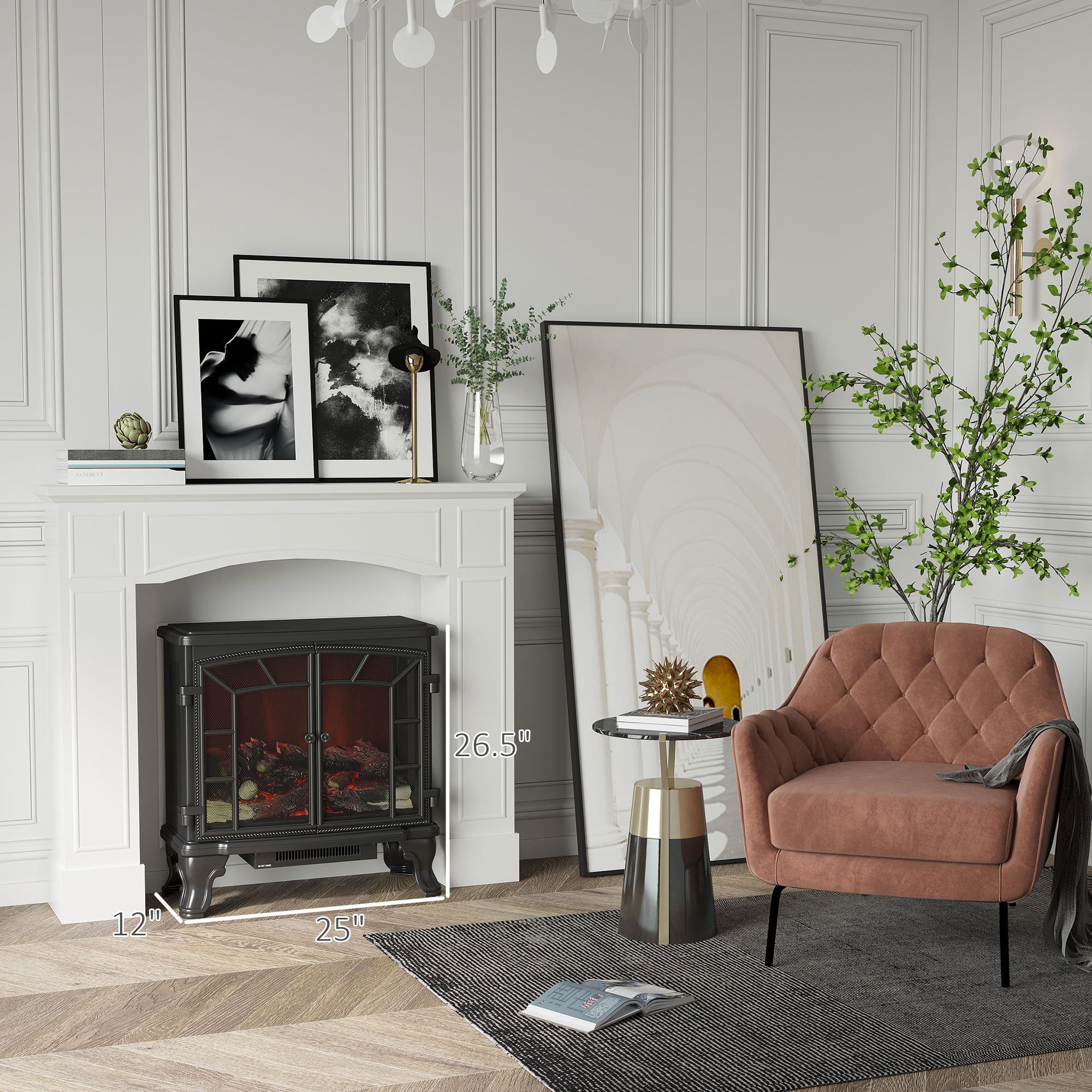 HOMCOM Modern Fireplace Mantel, Surround Mantels for Fireplace with Decorative Pattern Interior Width 29' White - Grand Goldman Shop