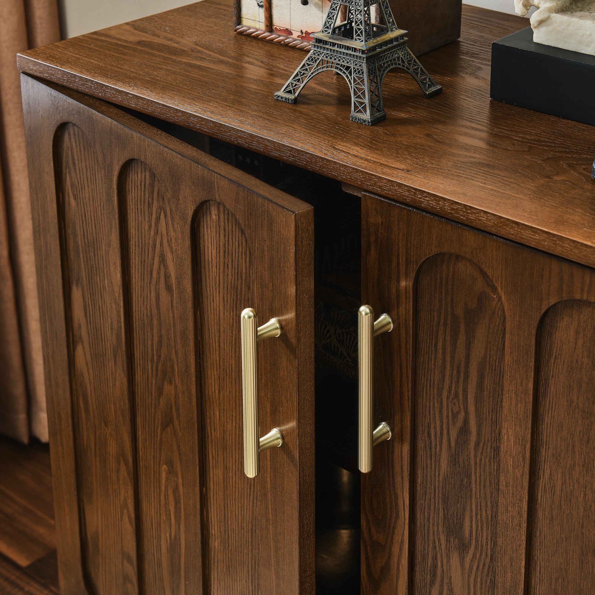 Mid Century Modern Fluted Sideboard Cabinet with Adjustable Shelves & Solid Wood Legs, Buffet Cabinet with Storage, Walnut Storage Cabinet for Living Room, Entryway, Hallway, Dining Room, Kitchen - Grand Goldman Shop