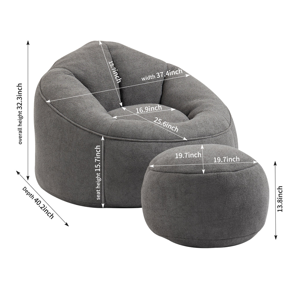 Bedding Bean Bag Sofa Chair with High-Pressure Foam and Footrest, Grey Microfiber - Grand Goldman Shop