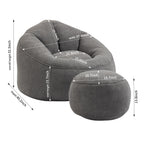 Bedding Bean Bag Sofa Chair with High-Pressure Foam and Footrest, Grey Microfiber - Grand Goldman Shop