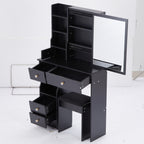 29.2' Small Space Left Drawer Desktop Vanity Table + Cushioned Stool, Extra Large Right sliding mirror, Multi Layer High Capacity Storage, Practical Fashionable Dresser, Suitable For Small Space - Grand Goldman Shop
