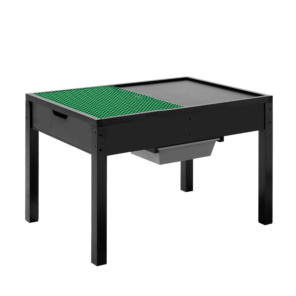 Kids Wooden Activity Table, Building Blocks Double-Sided Tabletop, Multi-Purpose Activity Play Table with 2 Storage Bins for 