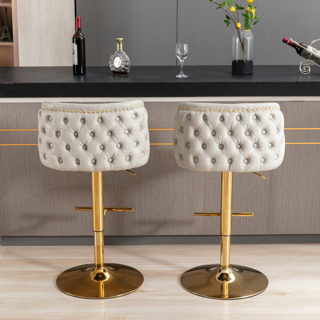 A&A Furniture,Swivel Barstools Adjusatble Seat Height, Modern PU Upholstered Bar Stools with  the whole Back Tufted, for Home Pub and Kitchen Island（Beige, Set of 2） - Grand Goldman Shop
