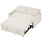 Modern Convertible Pull-out Sofa Bed with USB Ports and Pillows, Beige Corduroy, 57.48 inches - Grand Goldman Shop