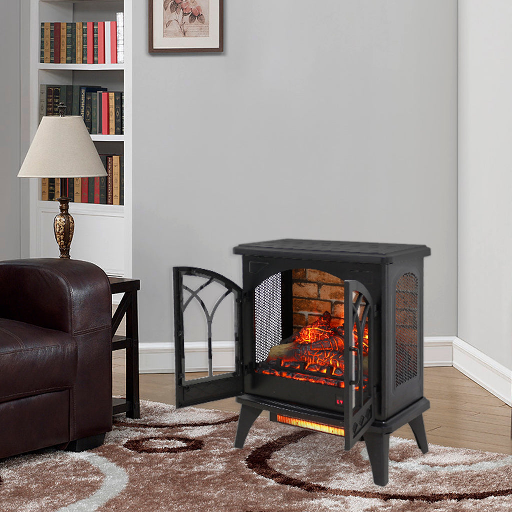 Antique Black 3D Flame Electric Infrared Quartz Fireplace Stove with Remote, Tempered Glass, 24 Inch - Grand Goldman Shop