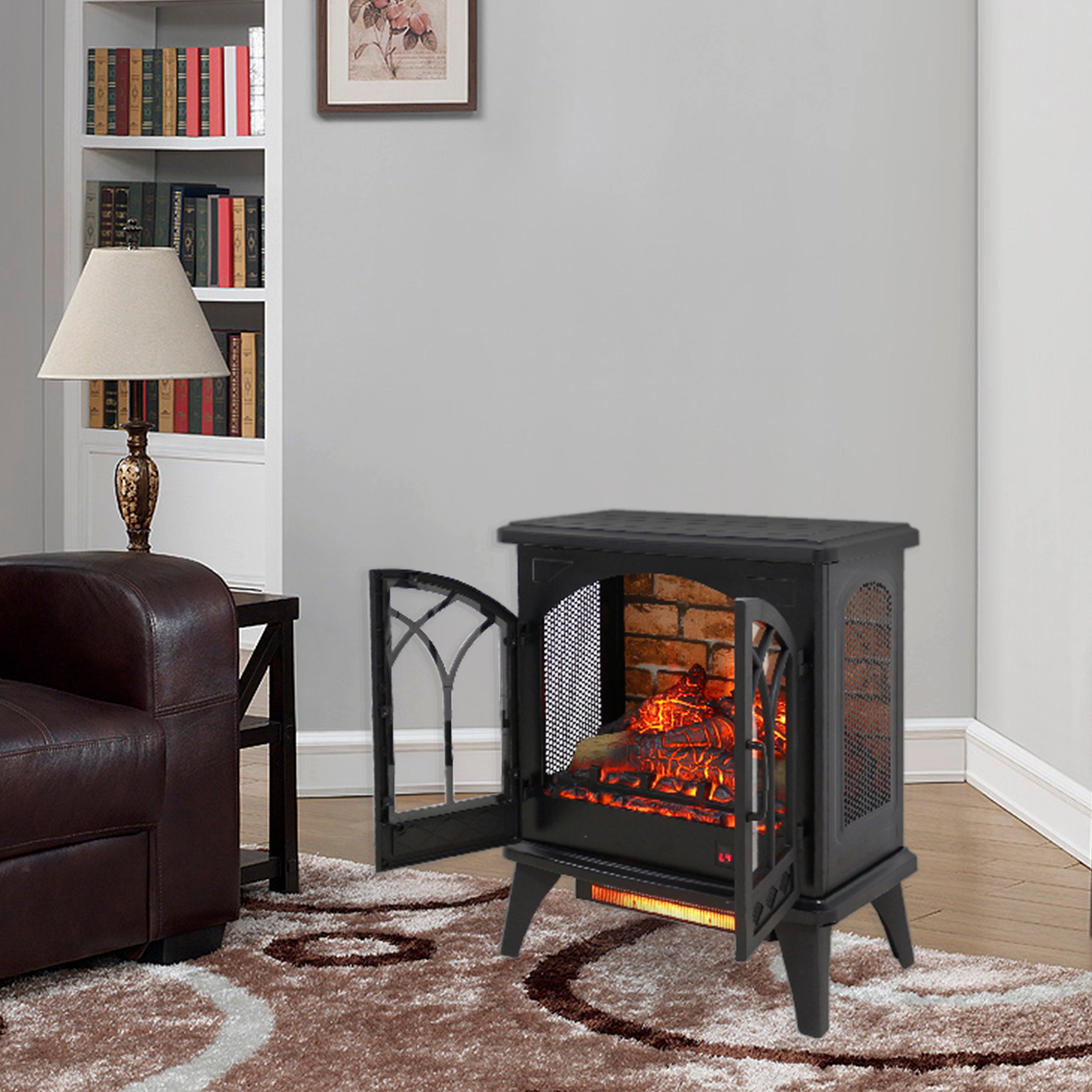 Antique Black 3D Flame Electric Infrared Quartz Fireplace Stove with Remote, Tempered Glass, 24 Inch - Grand Goldman Shop