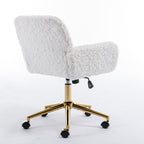 A&A Furniture Artificial Rabbit Hair Office Chair with Golden Metal Base, Adjustable Swivel Vanity Chair, Beige Velvet - Shop