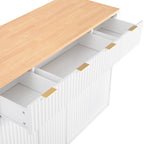K&K Fluted Kitchen Island with Storage, 55.5' Kitchen Island with Drop Leaf, Power Outlet, 4 Doors and 3 Drawers, Rolling Island Table with Wood-grain Top, Curved Edge for Kitchen,Dining Room White - Grand Goldman Shop