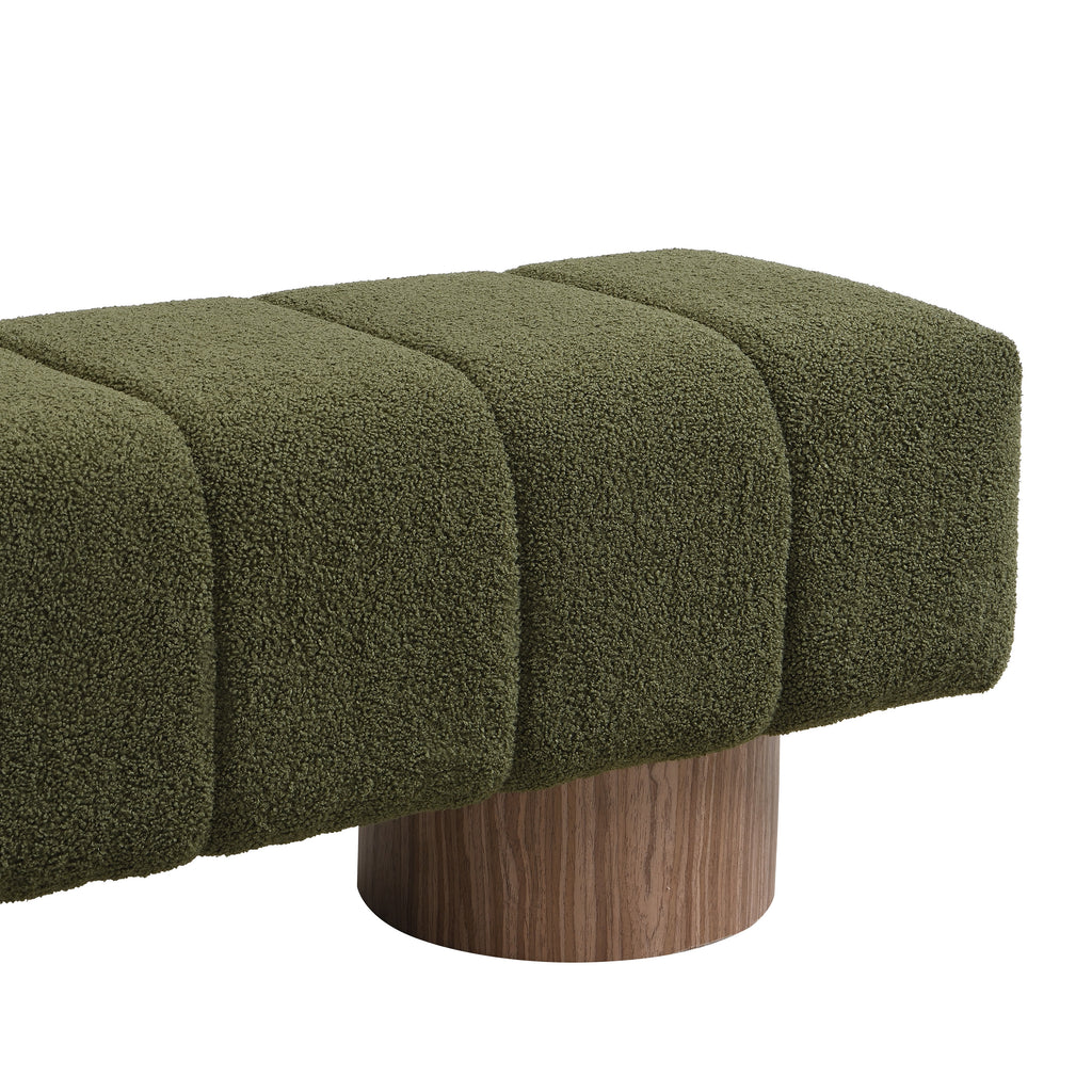 Upholstered Dining Bench for Dining Room, No-Assembly End of Bed Entryway Bench Ottoman for Bedroom Living Room, Green Boucle Fabric Stool Top Wood Leg 300 LBS Weight Capacity - Grand Goldman Shop