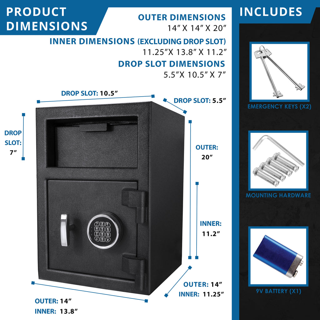 Dx200 Keypad Depository Safe with Anti-Fishing Baffles in Black Steel, 14x14x20 inches | Premium Home Decor - Grand Goldman