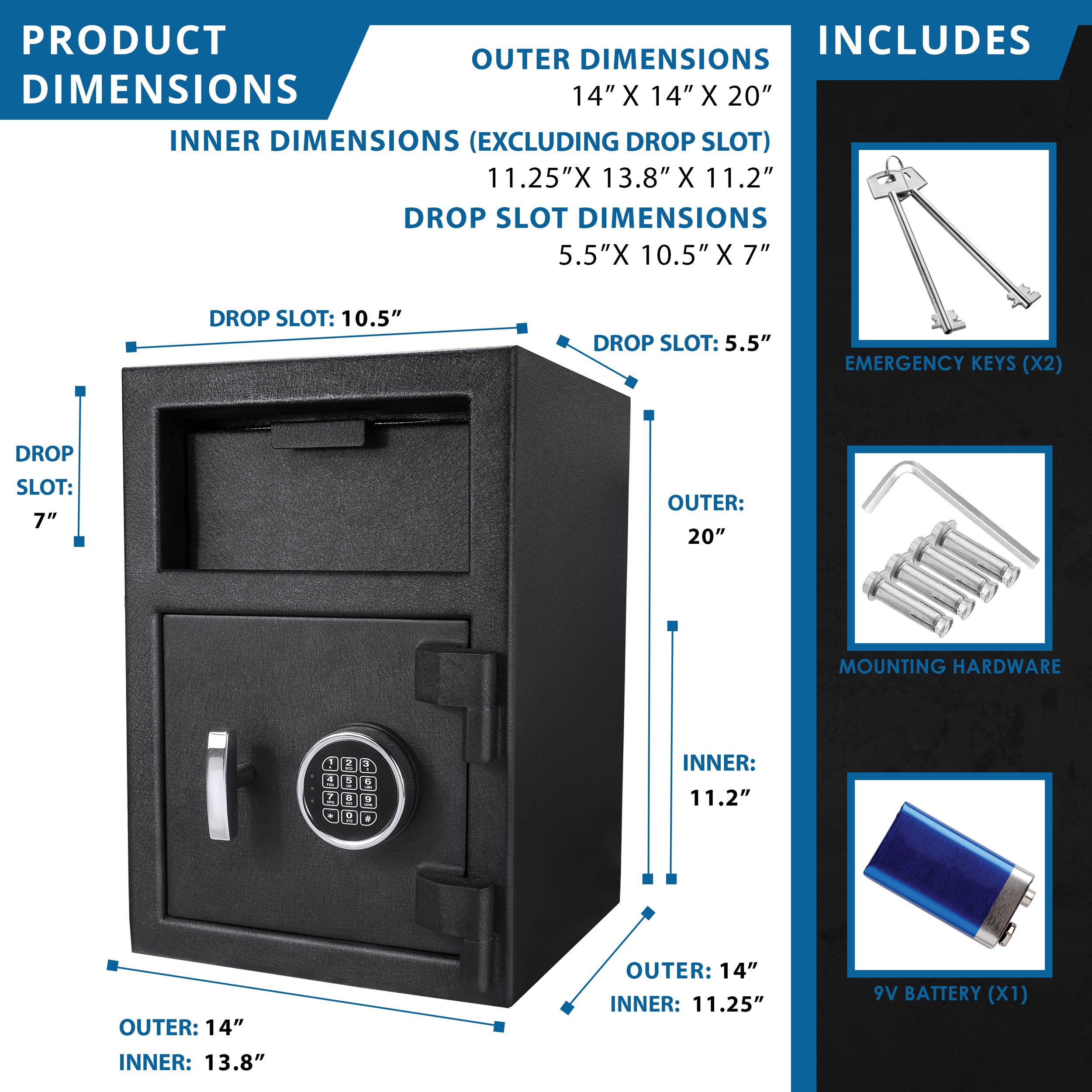 Dx200 Keypad Depository Safe with Anti-Fishing Baffles in Black Steel, 14x14x20 inches | Premium Home Decor - Grand Goldman