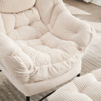 Lazy Chair with Ottoman, Modern Lounge Accent Chair with Armrests and a Side Pocket, Leisure Upholstered Sofa Chair Reading Chair with Footrest for Small Space, Corner Chair-White - Grand Goldman Shop