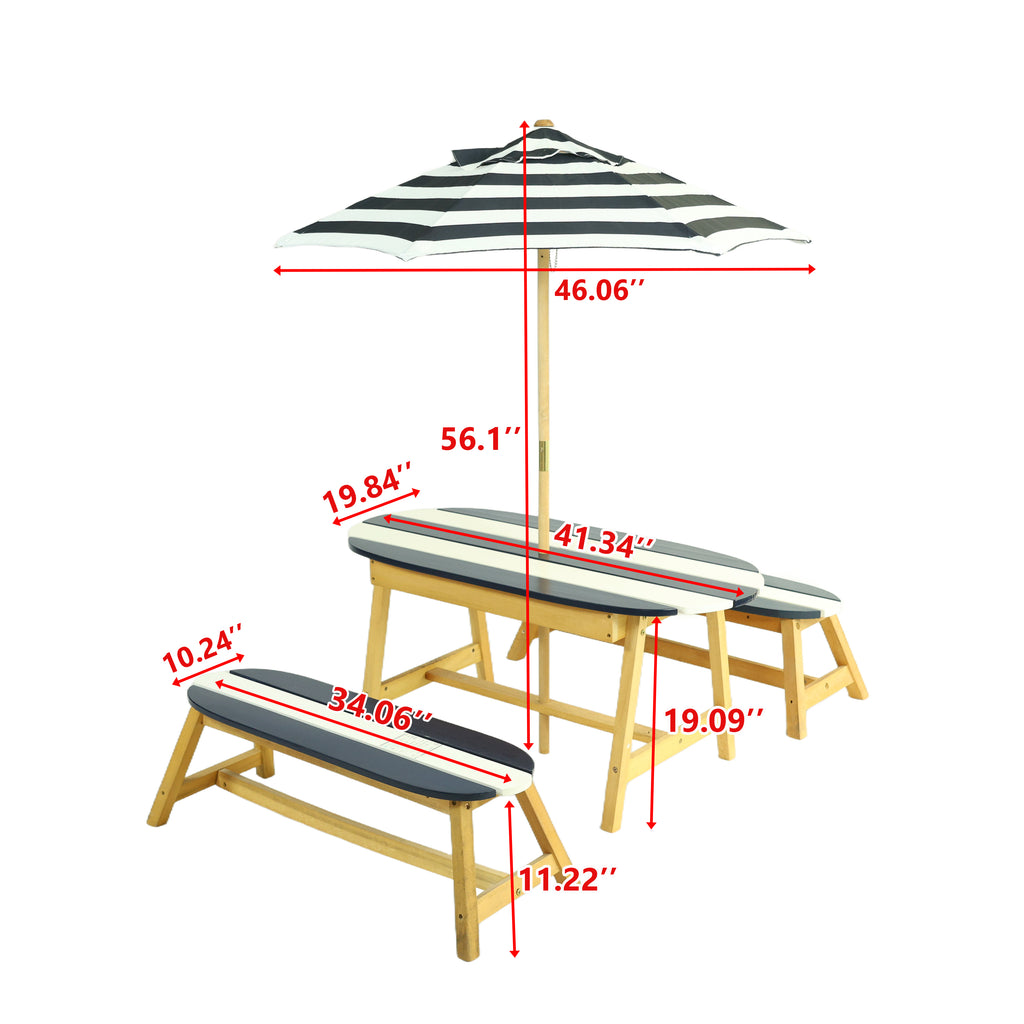 Naturally Playful Kids Picnic Table with Umbrella, Indoor/Outdoor Fun, Dark Blue Poplar Wood - Grand Goldman