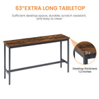 Long Bar Table Set with 3 PU Upholstered Bar Stools, Industrial Bar Table and Chairs for Kitchen Breakfast Table, Living Room, Banquet Hall, Rustic Brown and Black, 63″L x15.7'W x 37.5'H - Grand Goldman Shop