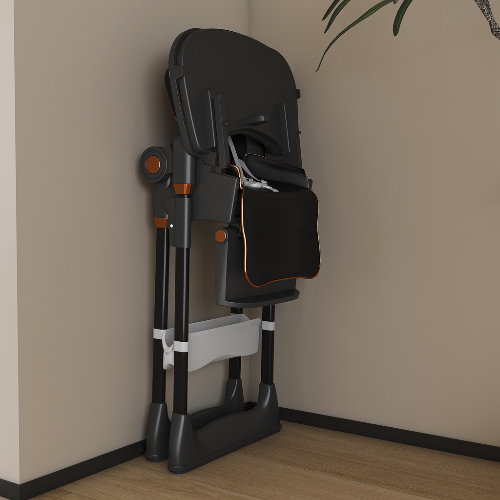 Adjustable Baby High Chair 0-6 Years – Portable Infant Feeding Seat with Safety Belt, Silent Lockable Wheels, Black - Grand Goldman Shop