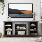 Mantel Stone TV Media Stand with with Faux Stacked Stone Surround, Modern Entertainment Console with Open Storage Space,Grey, 58.31'W*15.39'D*26.06'H - Grand Goldman Shop