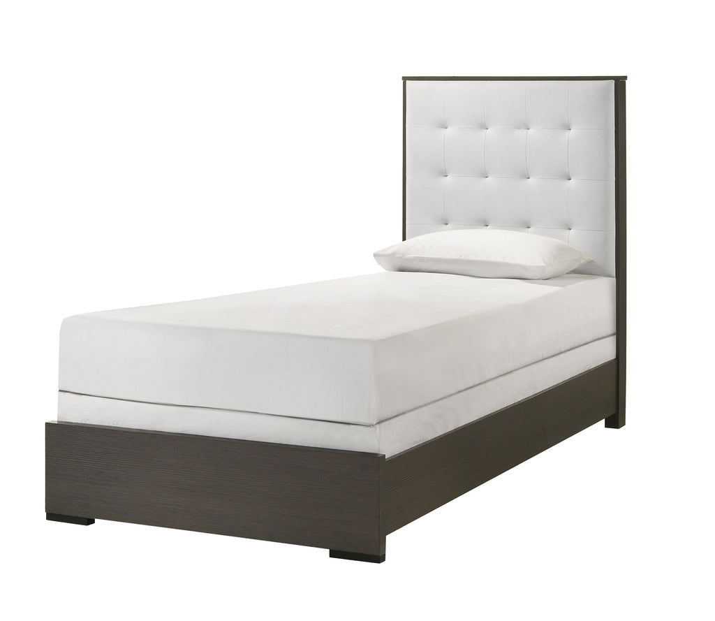 1pc Contemporary Upholstered Twin Size Panel Youth Bed Button Tufted Headboard Wooden Bedroom Furniture White Cream Gray - Sh