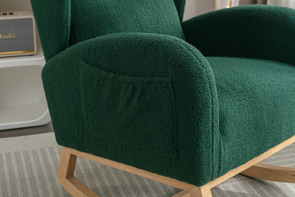 049-Teddy Fabric Rocking Chair With Packet Wood Legs,Green - Grand Goldman Shop