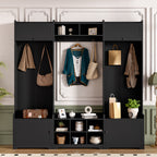 VIBE HAUS 79.1''Wide Modern Hall Tree with Shoe Storage, 4-in-1 Entryway Bench with 8 Cubbies, 7 Coat Hooks & Adjustable Shelf for Hallway, living room, Black - Grand Goldman Shop