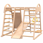 Indoor Playground 7-in-1 Jungle Gym Playset for Kids 2-6yrs - Slide, Climbing Wall, Rope Wall Climber, Monkey Bars, Swing - W