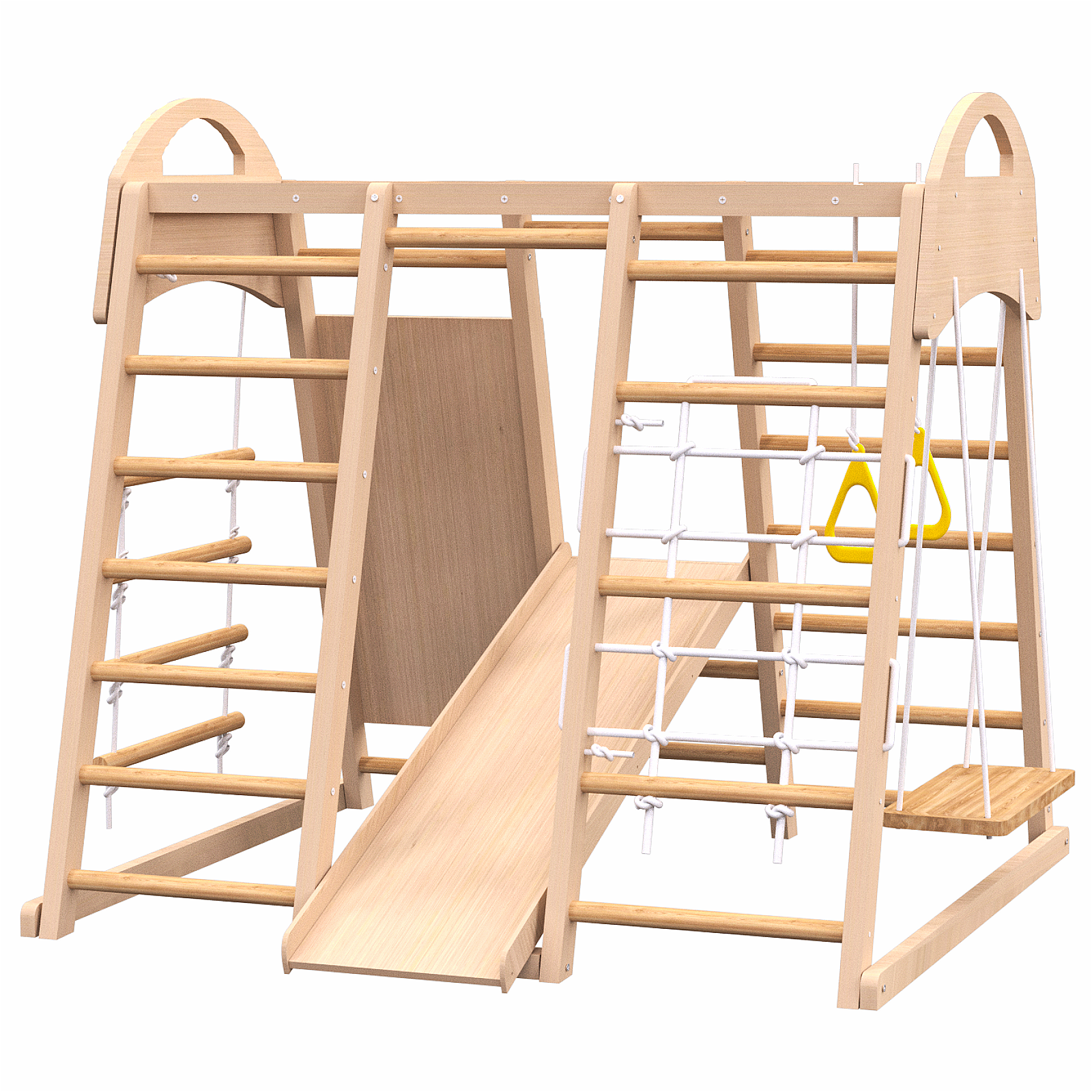 Indoor Playground 7-in-1 Jungle Gym Playset for Kids 2-6yrs - Slide, Climbing Wall, Rope Wall Climber, Monkey Bars, Swing - W