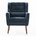 Modern Accent Chair,Chenille Arm Chairs for Living Room,Upholstered Mordern Armchair,Comfy Soft Padded Lounge Chair in Small Space, Bedroom, w/Pillow, Solid Wood Leg (Dark Blue) - Grand Goldman Shop