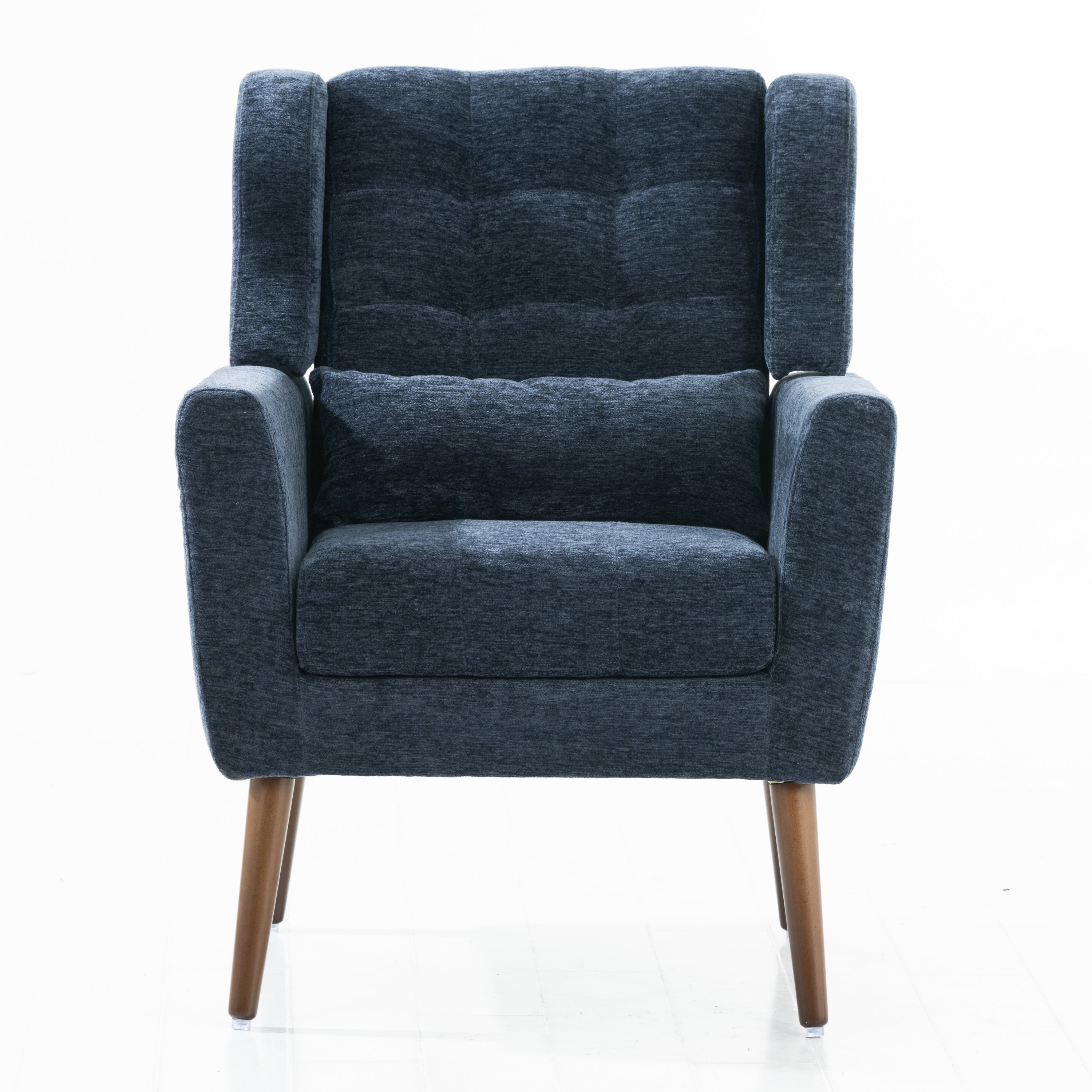 Modern Accent Chair,Chenille Arm Chairs for Living Room,Upholstered Mordern Armchair,Comfy Soft Padded Lounge Chair in Small Space, Bedroom, w/Pillow, Solid Wood Leg (Dark Blue) - Grand Goldman Shop