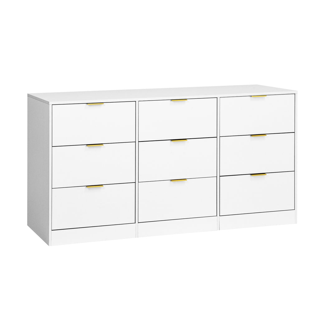 White 9 Drawer Dresser, 63' Large Deep Chest of Drawers, Wooden Dresser Storage Cabinet with 9 Drawers for Bedroom, Long Dressers for Living Room, Hallway - Grand Goldman Shop