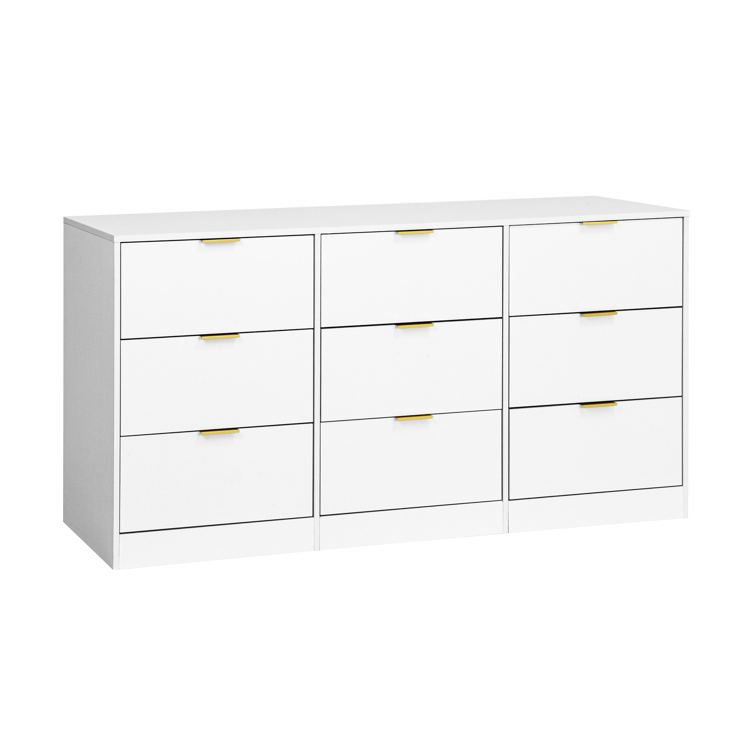White 9 Drawer Dresser, 63' Large Deep Chest of Drawers, Wooden Dresser Storage Cabinet with 9 Drawers for Bedroom, Long Dressers for Living Room, Hallway - Grand Goldman Shop