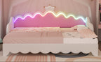 Twin Extending Daybed with LED Lights, Modern Upholstered Princess Daybed With Crown Headboard,White - Grand Goldman Shop