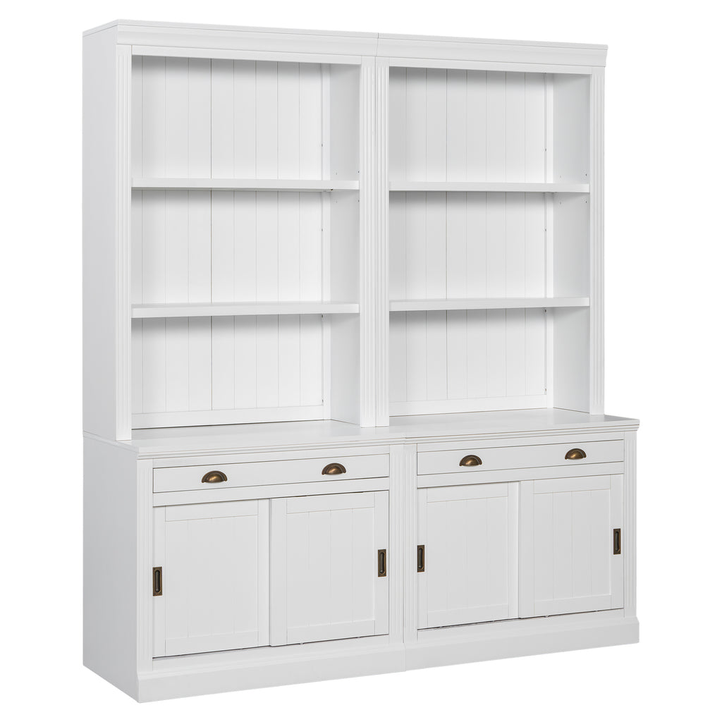 83.4'Tall Bookshelf Suite with LED Lighting, Modern Bookcase Suite with Sliding Doors,Drawers and Open Shelves,Storage Booksh