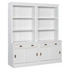 83.4'Tall Bookshelf Suite with LED Lighting, Modern Bookcase Suite with Sliding Doors,Drawers and Open Shelves,Storage Booksh