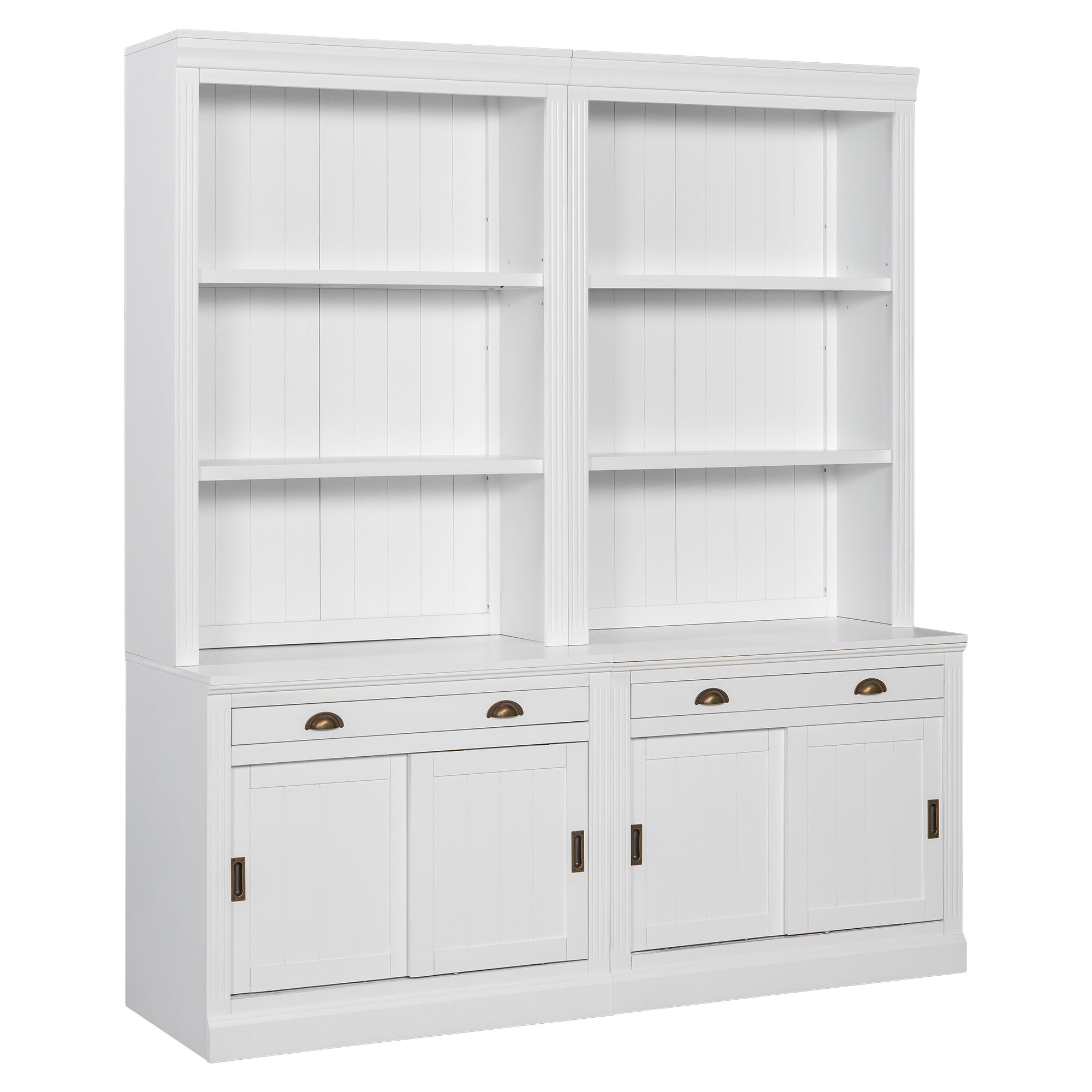 83.4'Tall Bookshelf Suite with LED Lighting, Modern Bookcase Suite with Sliding Doors,Drawers and Open Shelves,Storage Booksh