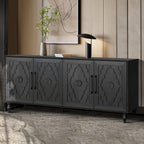 Carved Flower Door Large Storage Cabinet With Metal Handle Suitable For Living Room, Kitchen, Entryway(BLACK) - Grand Goldman Shop