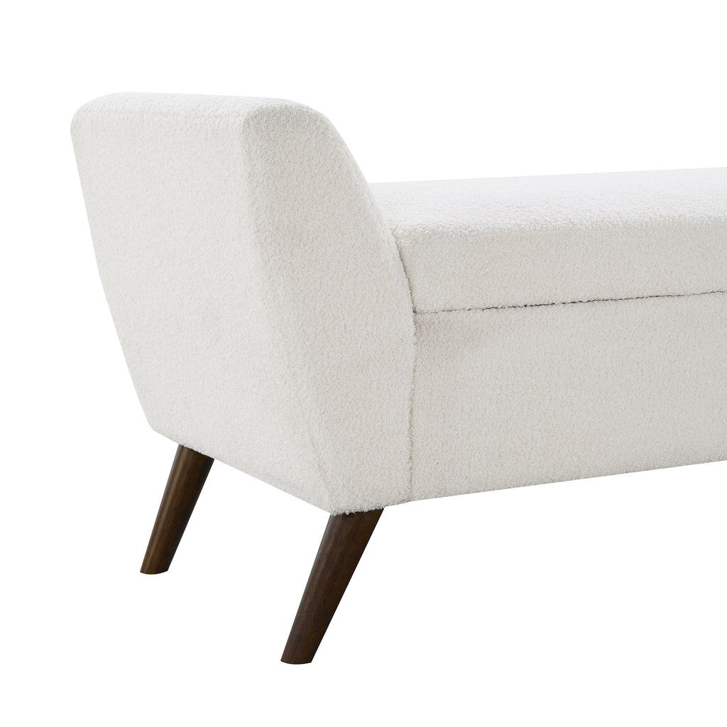 60'' Modern Storage Bench with Rubberwood  Legs, Cream Teddy Fabric, Padded Seat for Living Room & Bedroom - Grand Goldman Shop