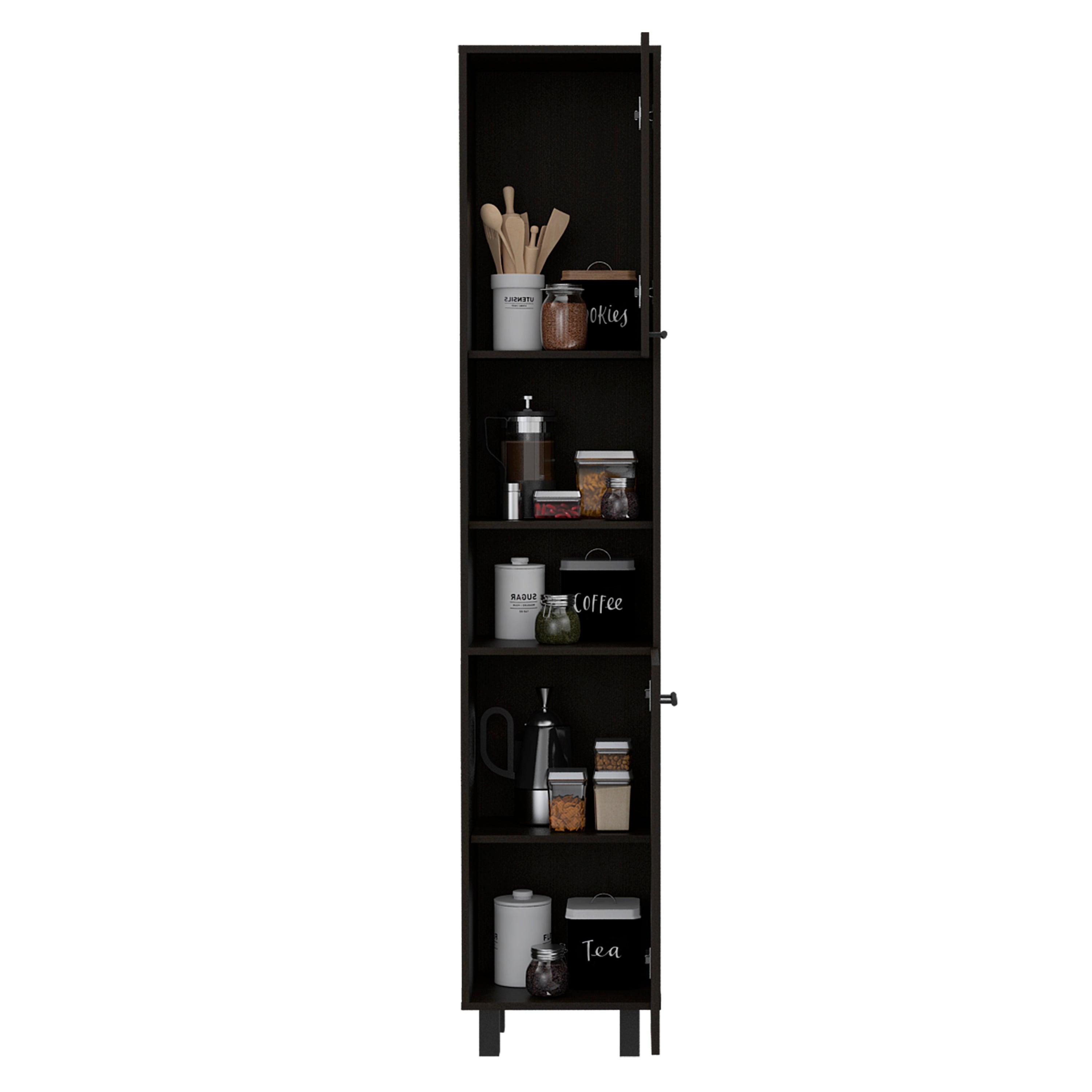Hobart Pantry, Four Legs, Three Interior Shelves, Two Shelves, Two Cabinets -Black | Premium Home Decor - Grand Goldman