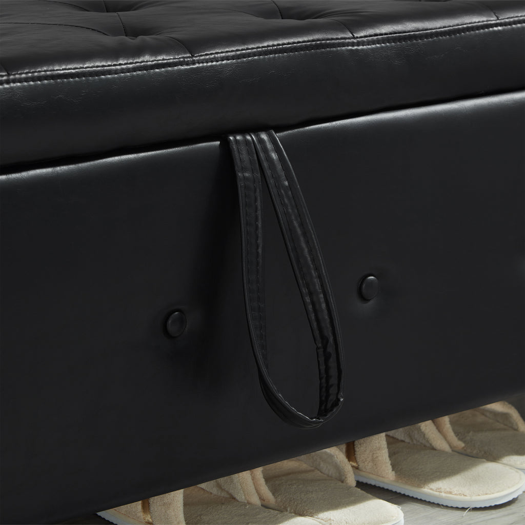 48' Ottoman Bench with Storage, Bench for Bedroom,Living Room,Hallway, Upholstered Tufted Faux Leather PU Ottoman Black - Grand Goldman Shop