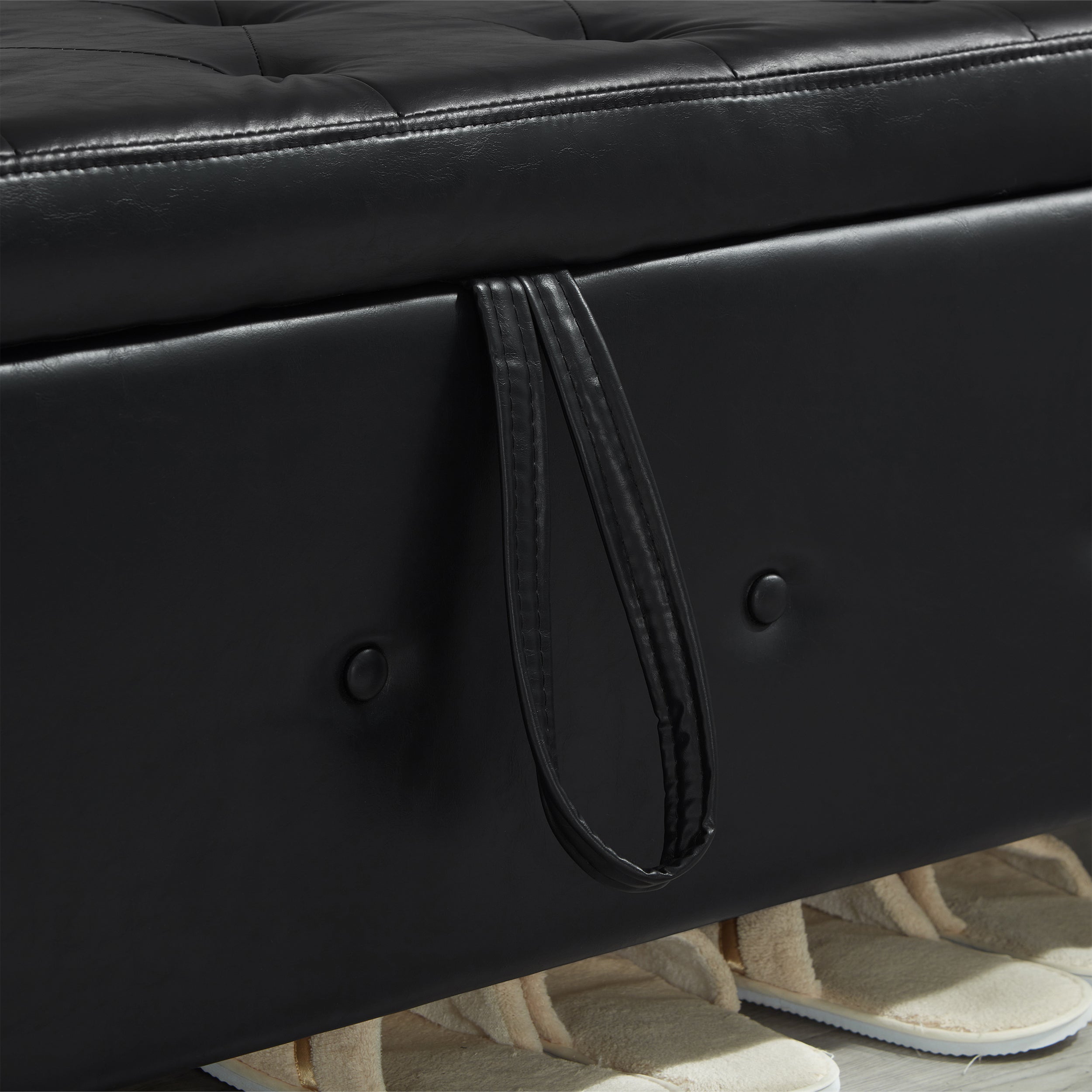 48' Ottoman Bench with Storage, Bench for Bedroom,Living Room,Hallway, Upholstered Tufted Faux Leather PU Ottoman Black - Grand Goldman Shop