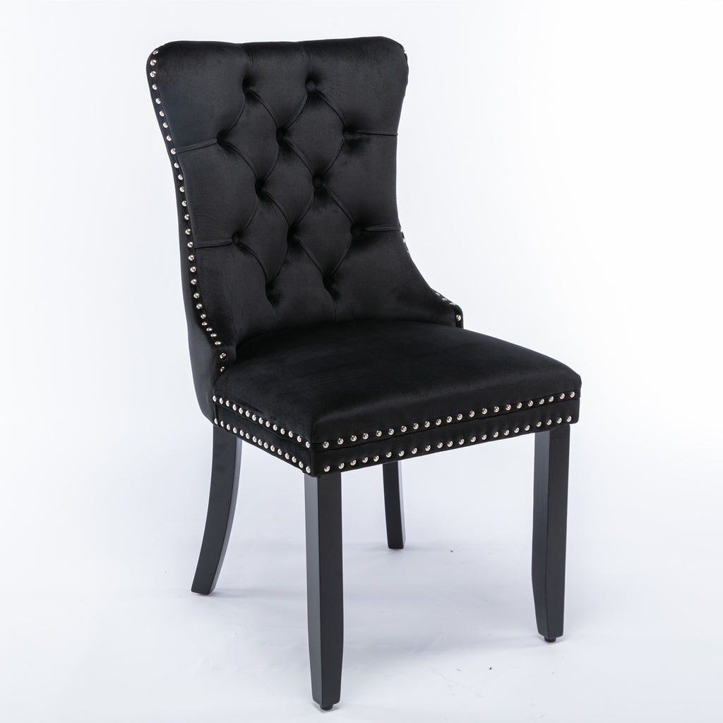 Nikki Collection Modern, High-end Tufted Solid Wood Contemporary Velvet Upholstered Dining Chair with Wood Legs Nailhead Trim 2-Pcs Set, Black, SW2001BK - Grand Goldman Shop
