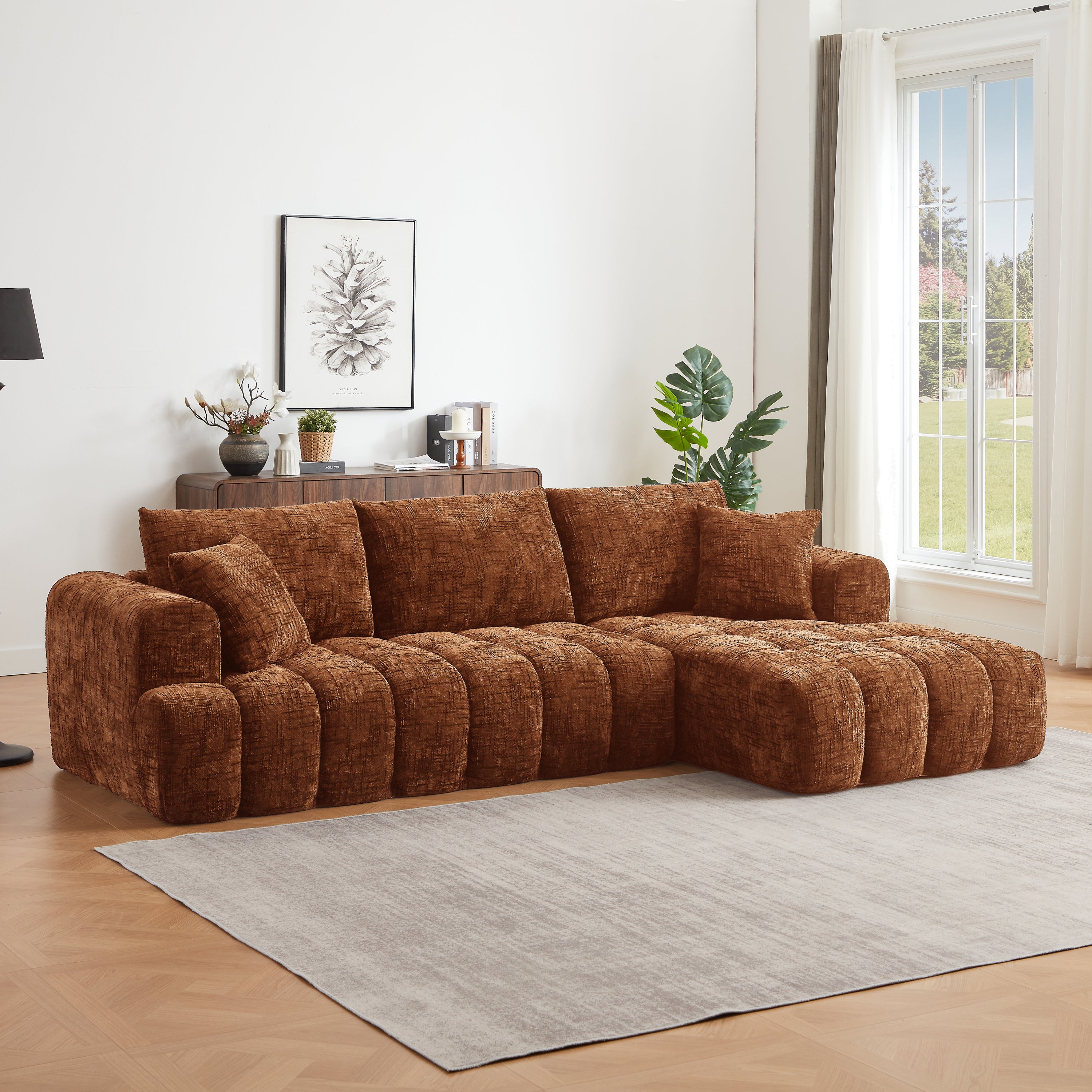Chenille L-Shape Luxury Sectional Oversized Sofa,Mnimalist Design,Comfy Sleeper Couch for Living Room,Apartment&Reception Spaces,No Assembly Required - Grand Goldman Shop