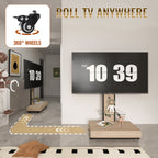 Mobile TV Cart with Push-Pull Drawer for 32-75 Inch TVs, Natural Wood & Glass Stand with Lockable Wheels - Grand Goldman Shop