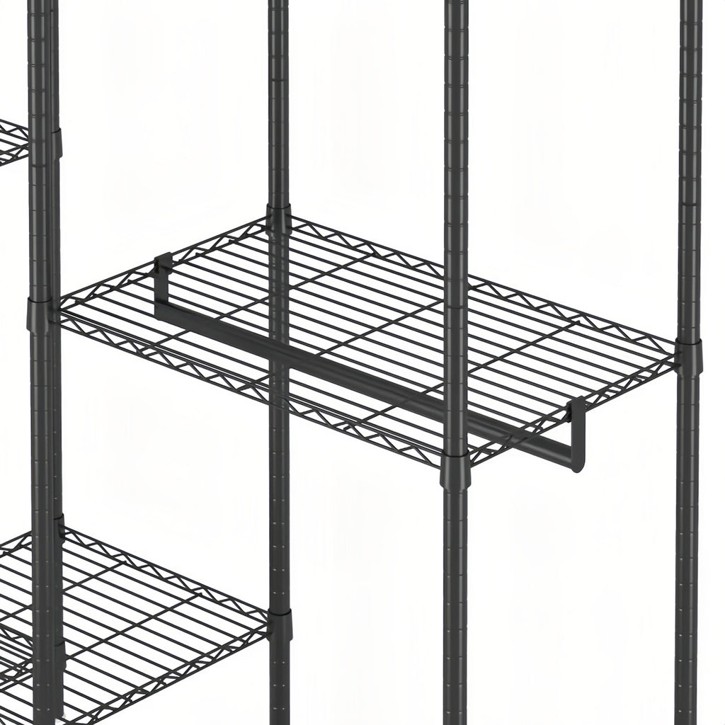 Heavy Duty Garment Rack With 8 Adjustable Wire Shelves and 5 Clothes Rails, Freestanding Closet Organizer, Black Metal - Grand Goldman Shop